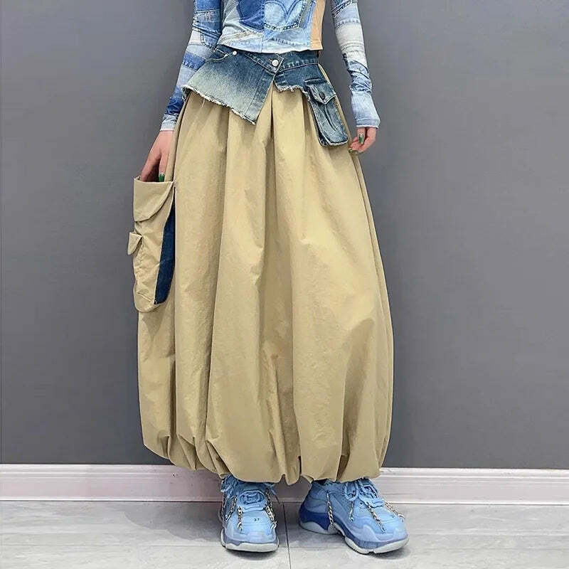 Superaen Y2K Denim Patchwork Skirt - 90S Grunge, Retro, Gothic, Summer & Party Outfits