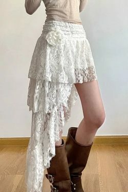 Sweet Rose Y2K Hollow Out White Ruched Cake Skirt - High Waist A-Line Summer E-Girl Fashion