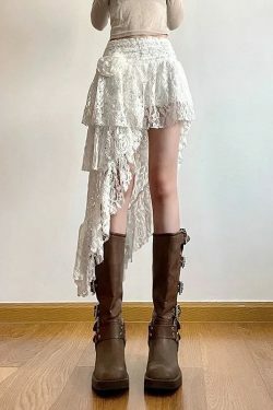 Sweet Rose Y2K Hollow Out White Ruched Cake Skirt - High Waist A-Line Summer E-Girl Fashion