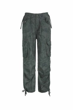 Sweetown Y2K Camouflage Cargo Jeans - Vintage 90S Grunge, Mid Waist, Pockets, Preppy Hippie Style