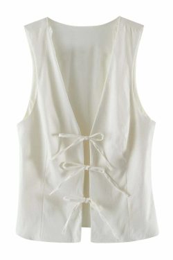 Trafza Y2K Lace Up Vest V Neck Sleeveless Top - Vintage 90S Grunge Summer Party Tank Tops