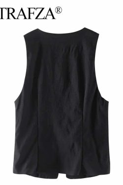 Trafza Y2K Lace Up Vest V Neck Sleeveless Top - Vintage 90S Grunge Summer Party Tank Tops