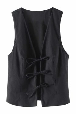 Trafza Y2K Lace Up Vest V Neck Sleeveless Top - Vintage 90S Grunge Summer Party Tank Tops