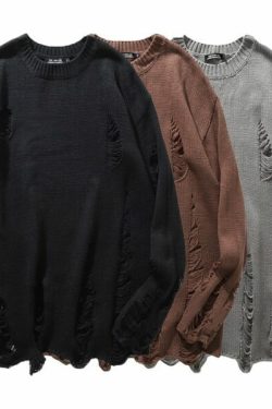 Una Distressed Sweater - Y2K Grunge, 90S Fashion, Retro Style, Summer Y2K Outfits, Gothic Y2