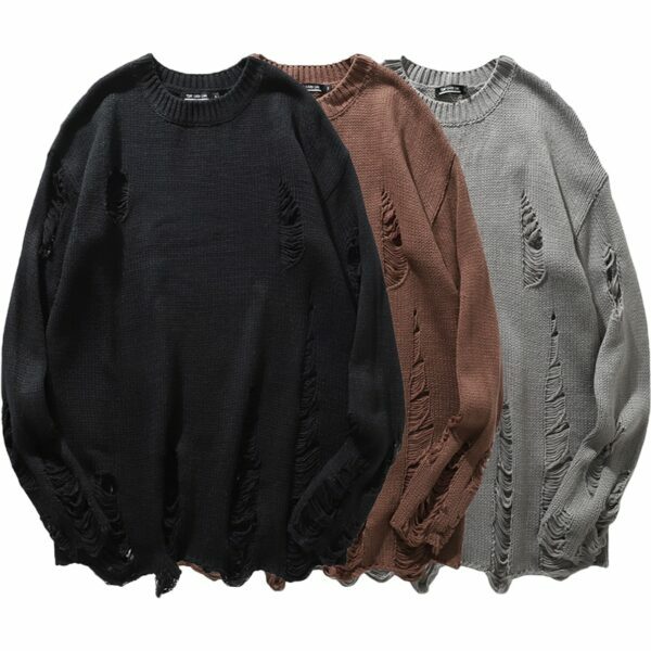 Una Distressed Sweater - Y2K Grunge, 90S Fashion, Retro Style, Summer Y2K Outfits, Gothic Y2 Una Distressed Sweater - Y2K Grunge, 90S Fashion, Retro Style, Summer Y2K Outfits, Gothic Y2