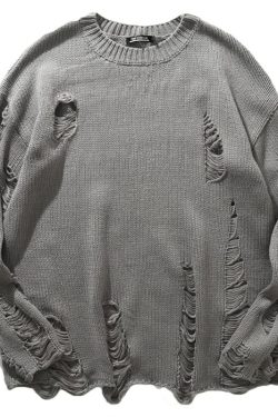 Una Distressed Sweater - Y2K Grunge, 90S Fashion, Retro Style, Summer Y2K Outfits, Gothic Y2