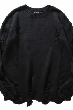 Una Distressed Sweater - Y2K Grunge, 90S Fashion, Retro Style, Summer Y2K Outfits, Gothic Y2