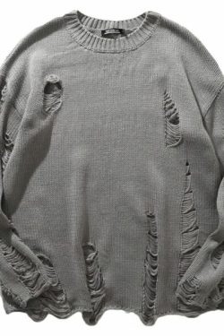 Una Distressed Sweater - Y2K Grunge, 90S Fashion, Retro Style, Summer Y2K Outfits, Gothic Y2
