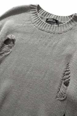 Una Distressed Sweater - Y2K Grunge, 90S Fashion, Retro Style, Summer Y2K Outfits, Gothic Y2