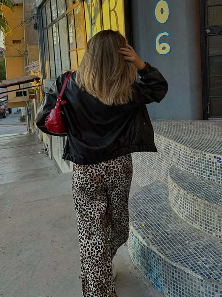 Vintage Leopard Print Wide Leg Pants - Y2K Summer Grunge 90S Fashion Retro Streetwear