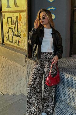 Vintage Leopard Print Wide Leg Pants - Y2K Summer Grunge 90S Fashion Retro Streetwear