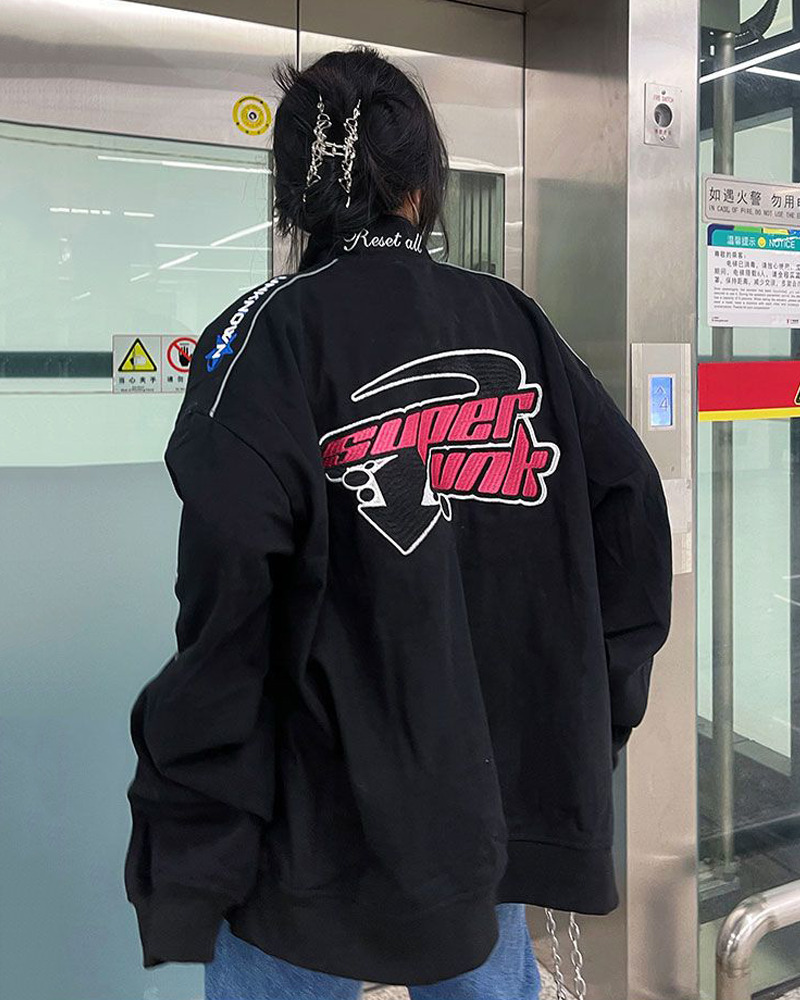 Vintage Racer Jacket - Y2K Summer, 90S Grunge, Retro Hip Hop, Pastel Goth, Y2K Party Outfit Vintage Racer Jacket - Y2K Summer, 90S Grunge, Retro Hip Hop, Pastel Goth, Y2K Party Outfit