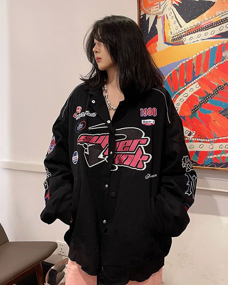 Vintage Racer Jacket - Y2K Summer, 90S Grunge, Retro Hip Hop, Pastel Goth, Y2K Party Outfit Vintage Racer Jacket - Y2K Summer, 90S Grunge, Retro Hip Hop, Pastel Goth, Y2K Party Outfit