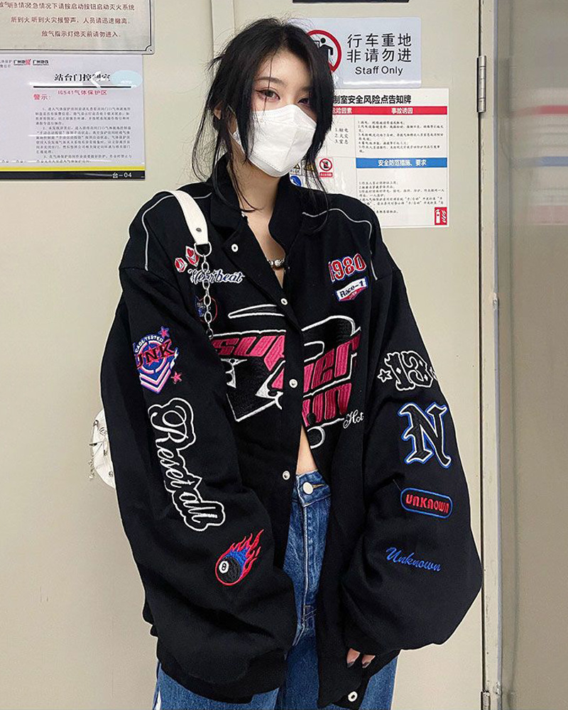 Vintage Racer Jacket - Y2K Summer, 90S Grunge, Retro Hip Hop, Pastel Goth, Y2K Party Outfit Vintage Racer Jacket - Y2K Summer, 90S Grunge, Retro Hip Hop, Pastel Goth, Y2K Party Outfit