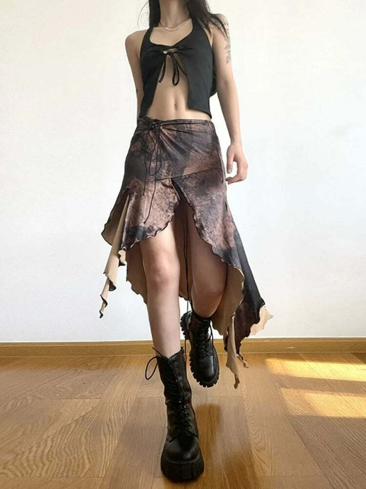 Vintage Y2K Grunge Irregular Ruffled Bandage Skirt - Retro 90S Summer Streetwear For Women