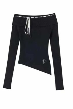 Vintage Y2K One-Shoulder Knitted Pullover - 90S Grunge, Retro, Pastel Goth, Summer Streetwear