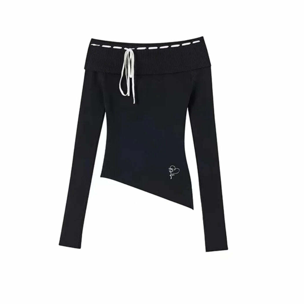 Vintage Y2K One-Shoulder Knitted Pullover - 90S Grunge, Retro, Pastel Goth, Summer Streetwear