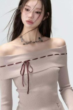 Vintage Y2K One-Shoulder Knitted Pullover - 90S Grunge, Retro, Pastel Goth, Summer Streetwear