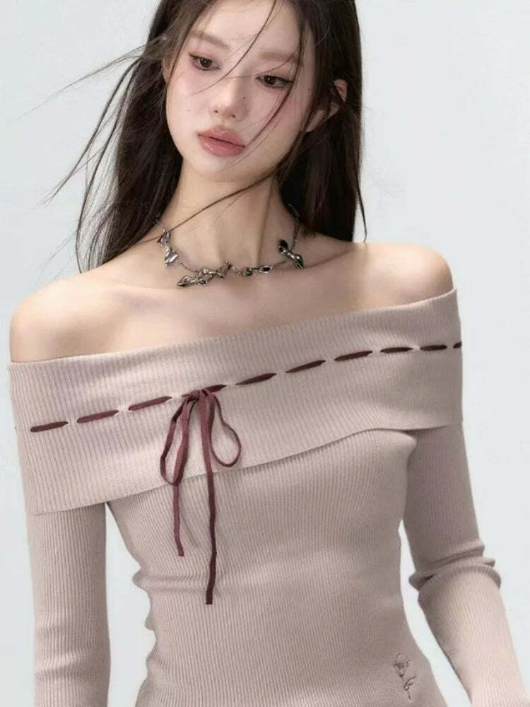 Vintage Y2K One-Shoulder Knitted Pullover - 90S Grunge, Retro, Pastel Goth, Summer Streetwear