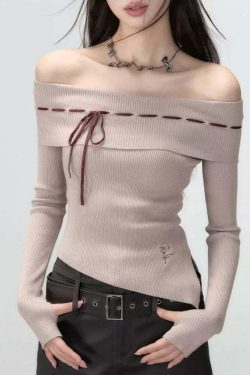 Vintage Y2K One-Shoulder Knitted Pullover - 90S Grunge, Retro, Pastel Goth, Summer Streetwear