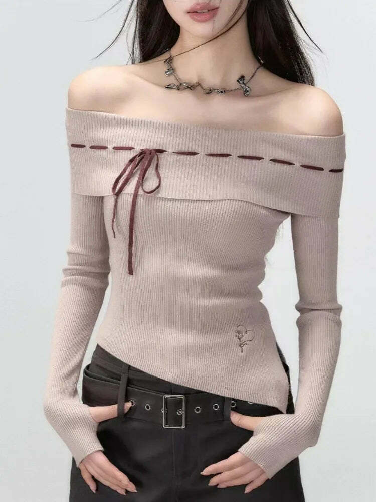 Vintage Y2K One-Shoulder Knitted Pullover - 90S Grunge, Retro, Pastel Goth, Summer Streetwear