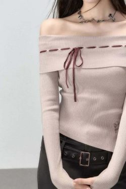 Vintage Y2K One-Shoulder Knitted Pullover - 90S Grunge, Retro, Pastel Goth, Summer Streetwear