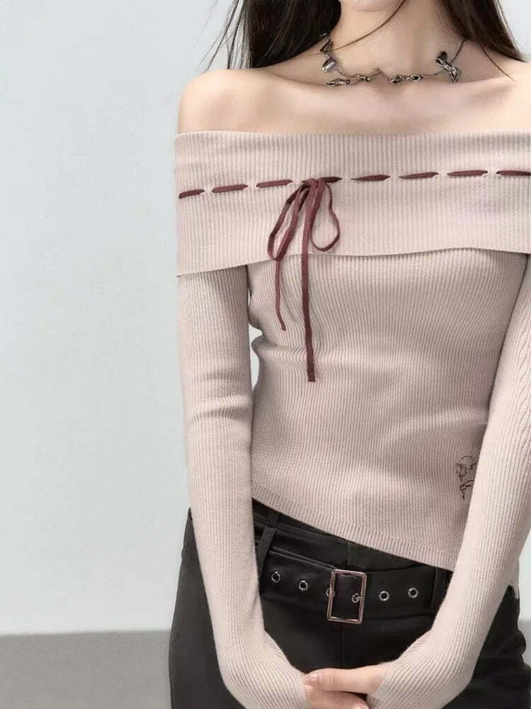 Vintage Y2K One-Shoulder Knitted Pullover - 90S Grunge, Retro, Pastel Goth, Summer Streetwear