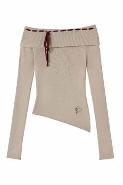 Vintage Y2K One-Shoulder Knitted Pullover - 90S Grunge, Retro, Pastel Goth, Summer Streetwear