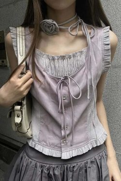 Vintage Y2K Summer Ruffle Patchwork Tank Top - 90S Grunge Harajuku Sleeveless Slim Fit
