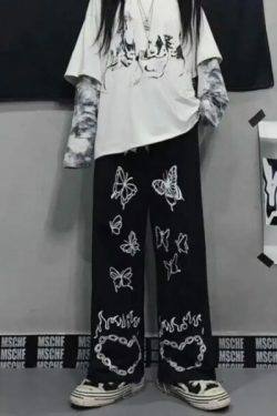 Violet Hell And Butterflies Pants - Y2K Summer Grunge Outfit, 90S Fashion, Retro Style, Y2K Fit