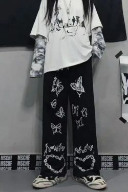 Violet Hell And Butterflies Pants - Y2K Summer Grunge Outfit, 90S Fashion, Retro Style, Y2K Fit