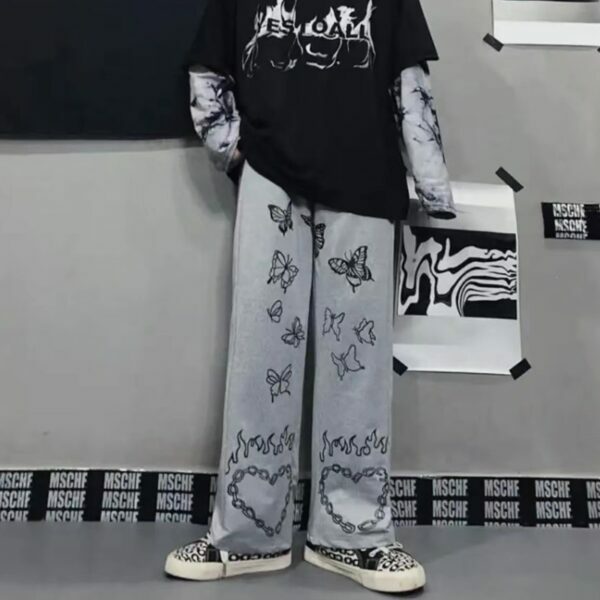 Violet Hell And Butterflies Pants - Y2K Summer Grunge Outfit, 90S Fashion, Retro Style, Y2K Fit Violet Hell And Butterflies Pants - Y2K Summer Grunge Outfit, 90S Fashion, Retro Style, Y2K Fit