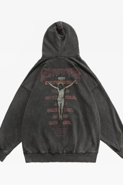 Washed Black Hoodie - Y2K Grunge, 90S Retro, Summer Outfits, Y2K Club & Party Fashion