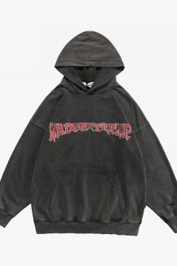Washed Black Hoodie - Y2K Grunge, 90S Retro, Summer Outfits, Y2K Club & Party Fashion