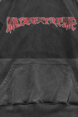 Washed Black Hoodie - Y2K Grunge, 90S Retro, Summer Outfits, Y2K Club & Party Fashion