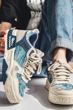 White And Blue Sneakers - Y2K Summer, 90S Grunge, Retro Hip Hop, Y2K Club, Pastel Goth Fashion