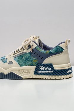 White And Blue Sneakers - Y2K Summer, 90S Grunge, Retro Hip Hop, Y2K Club, Pastel Goth Fashion