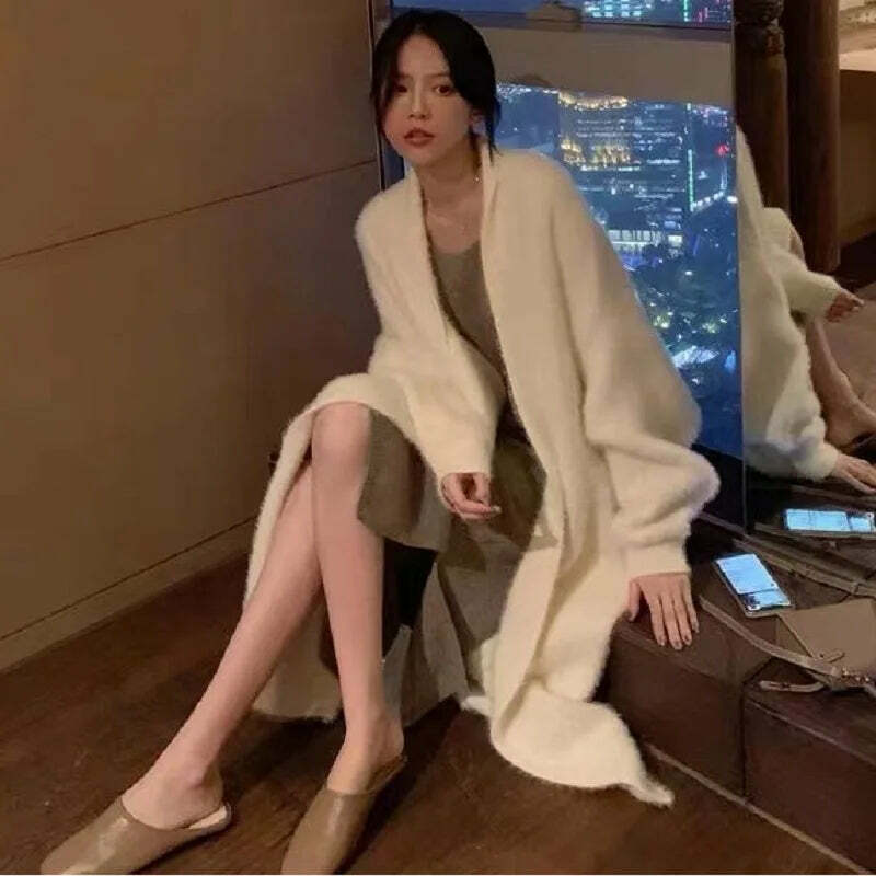 White Long Cardigan - Y2K Grunge, 90S Retro, Knitted Fluffy Cashmere Sweater Coat, Vintage Style White Long Cardigan - Y2K Grunge, 90S Retro, Knitted Fluffy Cashmere Sweater Coat, Vintage Style