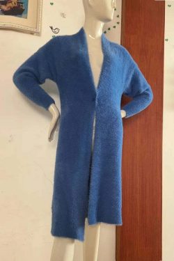 White Long Cardigan - Y2K Grunge, 90S Retro, Knitted Fluffy Cashmere Sweater Coat, Vintage Style