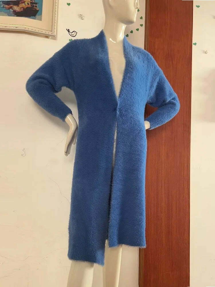 White Long Cardigan - Y2K Grunge, 90S Retro, Knitted Fluffy Cashmere Sweater Coat, Vintage Style White Long Cardigan - Y2K Grunge, 90S Retro, Knitted Fluffy Cashmere Sweater Coat, Vintage Style