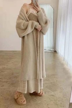 White Long Cardigan - Y2K Grunge, 90S Retro, Knitted Fluffy Cashmere Sweater Coat, Vintage Style