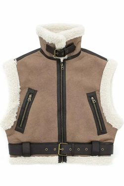 Winter Women Y2K Faux Fur Patchwork Bomber Jacket - 90S Grunge Cropped Zip-Up Fleece Coat