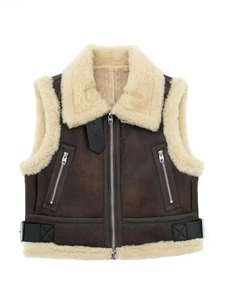 Winter Women Y2K Faux Fur Patchwork Bomber Jacket - 90S Grunge Cropped Zip-Up Fleece Coat Winter Women Y2K Faux Fur Patchwork Bomber Jacket - 90S Grunge Cropped Zip-Up Fleece Coat