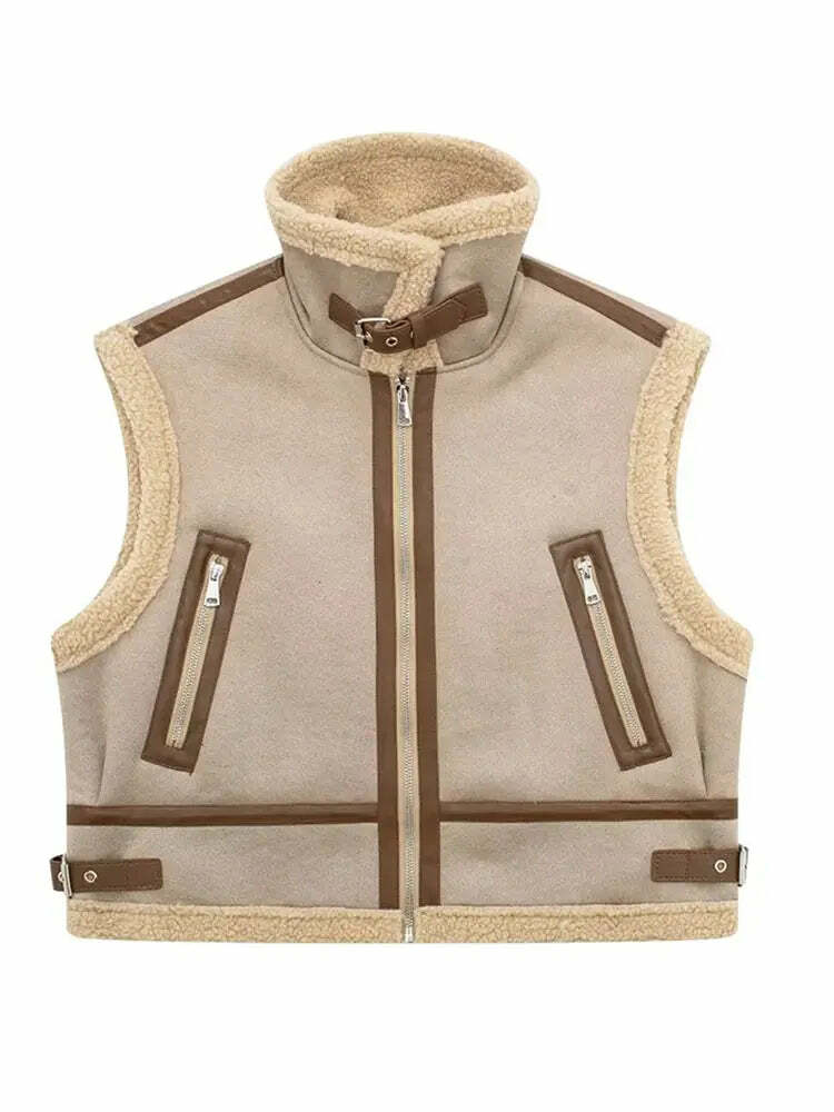 Winter Women Y2K Faux Fur Patchwork Bomber Jacket - 90S Grunge Cropped Zip-Up Fleece Coat Winter Women Y2K Faux Fur Patchwork Bomber Jacket - 90S Grunge Cropped Zip-Up Fleece Coat