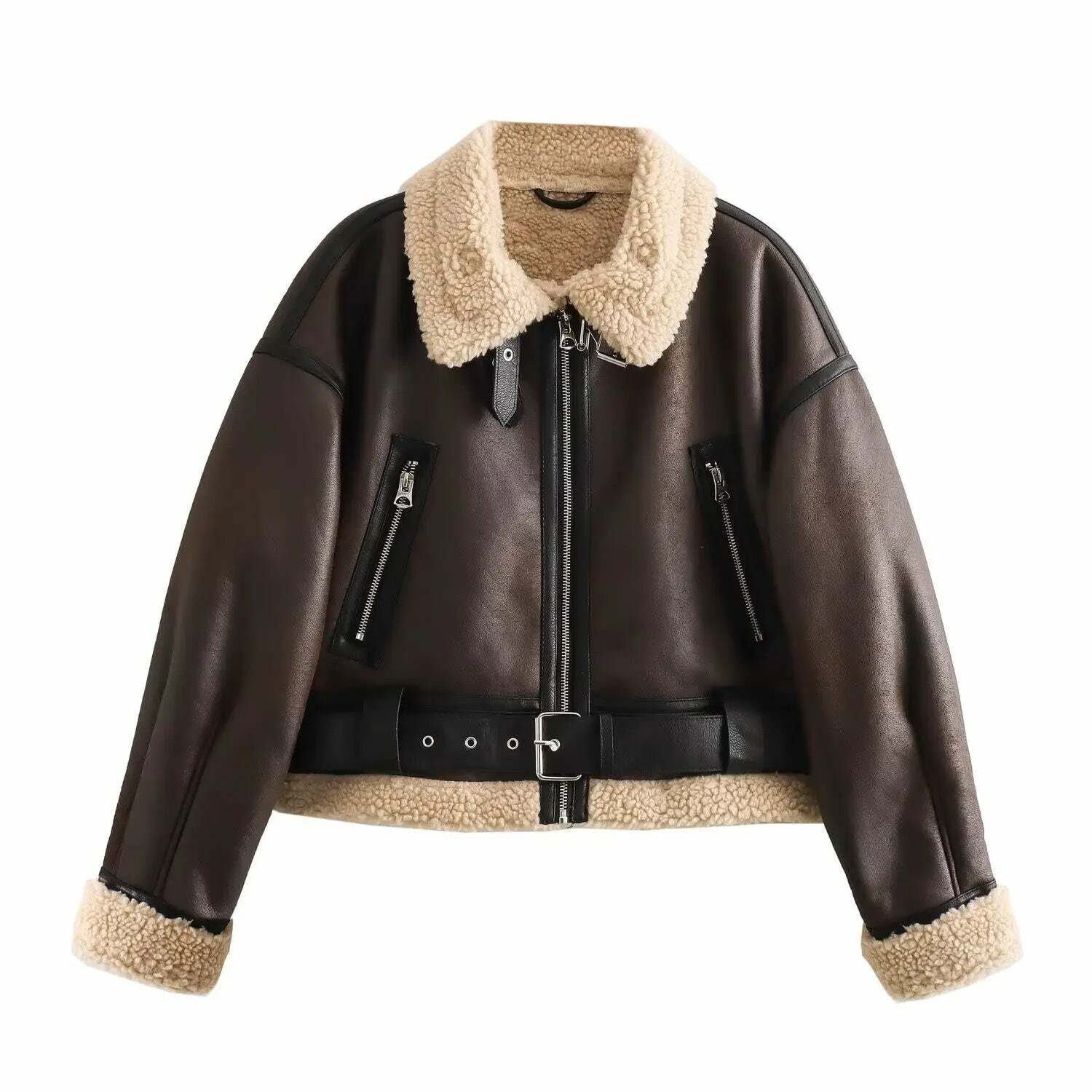 Winter Women Y2K Faux Fur Patchwork Bomber Jacket - 90S Grunge Cropped Zip-Up Fleece Coat Winter Women Y2K Faux Fur Patchwork Bomber Jacket - 90S Grunge Cropped Zip-Up Fleece Coat