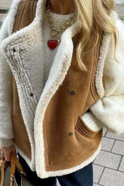 Winter Women Y2K Faux Fur Patchwork Bomber Jacket - 90S Grunge Cropped Zip-Up Fleece Coat