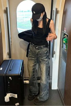 Y2K 00S Harajuku High Waist Flared Jeans - Vintage Streetwear Slim Fit Denim Trousers