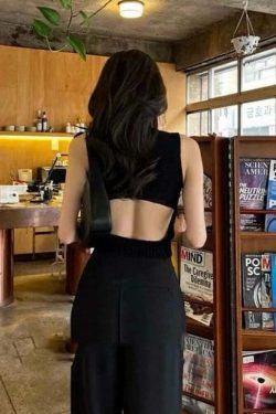 Y2K Aesthetic Backless Knitted Vest - Sexy Slim Hollow Out Tank Top, Summer Fairy Cropped Tee