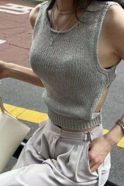 Y2K Aesthetic Backless Knitted Vest - Sexy Slim Hollow Out Tank Top, Summer Fairy Cropped Tee