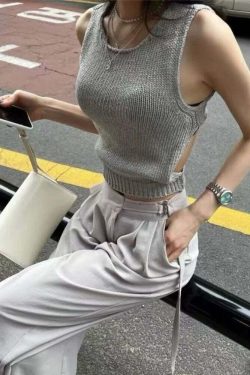 Y2K Aesthetic Backless Knitted Vest - Sexy Slim Hollow Out Tank Top, Summer Fairy Cropped Tee